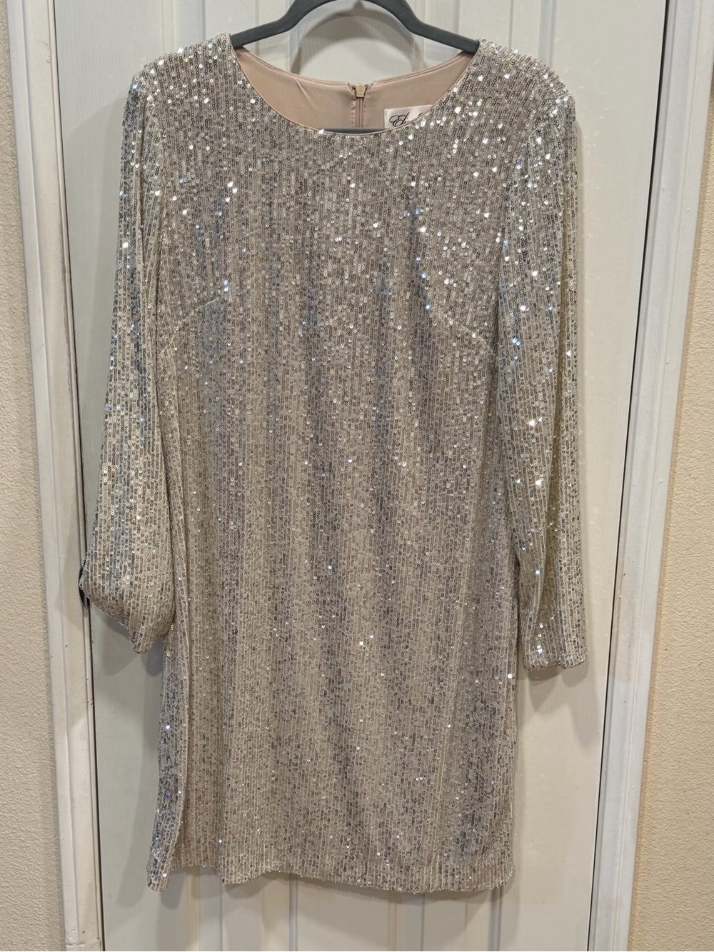 Sequin Shift Dress in Champagne